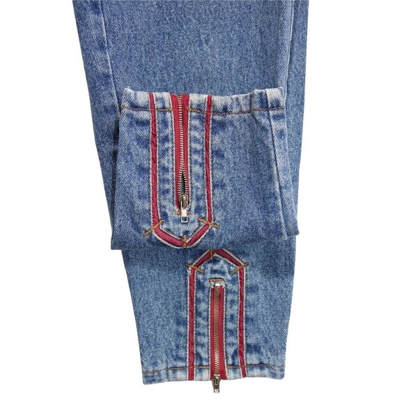 Vintage 80's Jordache Jeans Sz 11/12 High Rise Tapered Ankle Zipper Red Piping T - Picture 5 of 12